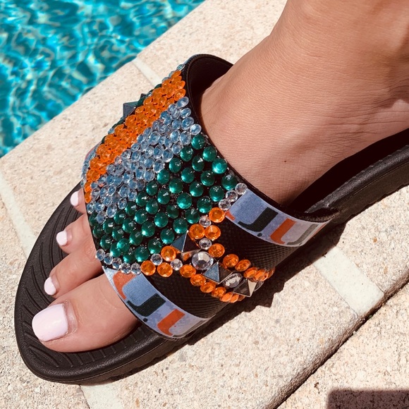 Custom University of Miami Nike Slides size 7 - Picture 3 of 10